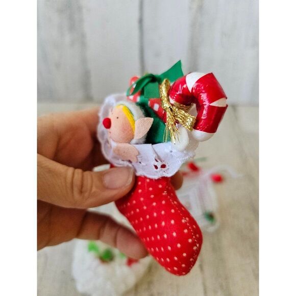 Vintage stocking wreath crochet ornament Xmas tree set - Picture 10 of 10